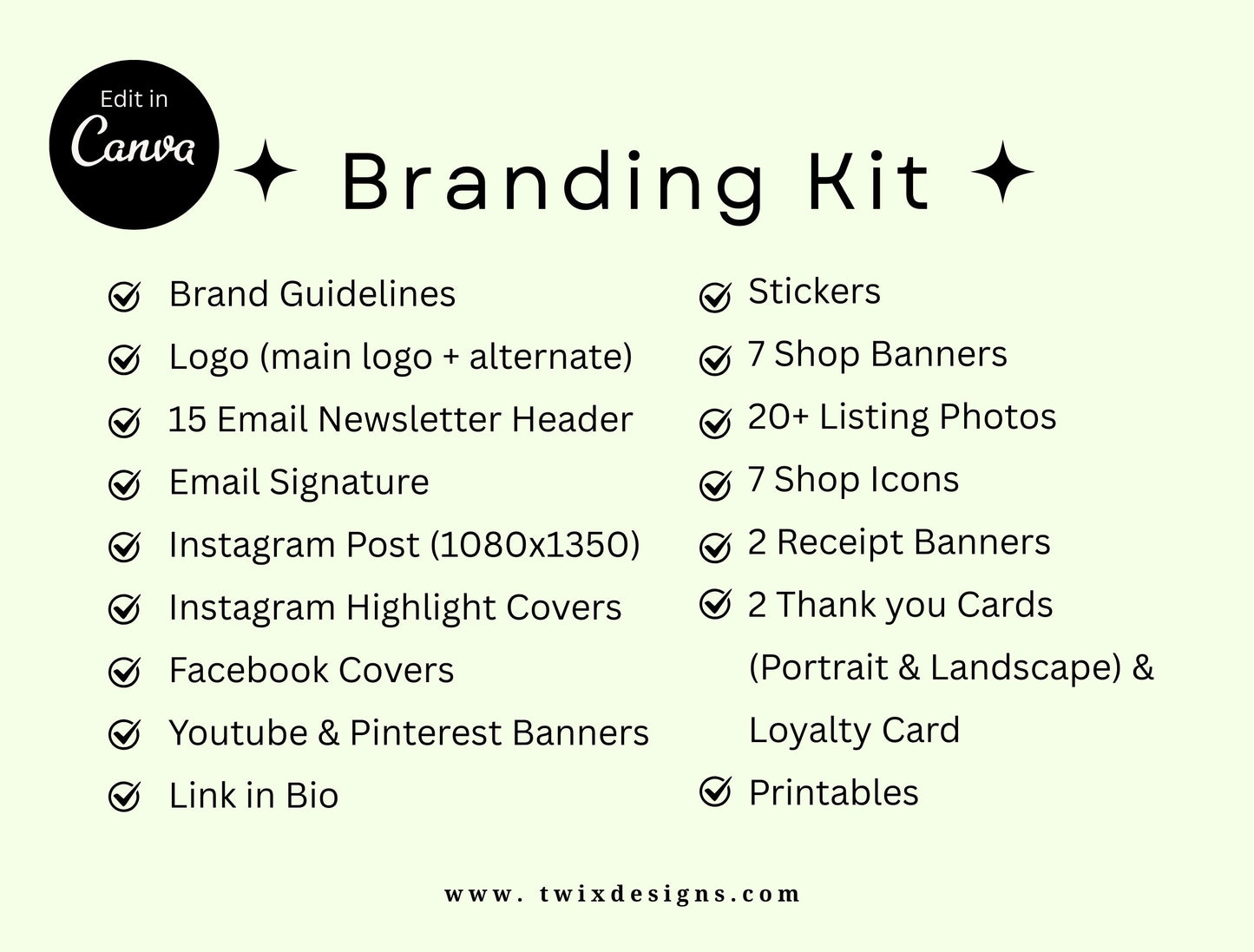 Branding Kit Starry Canva Templates Product Fashion Coach Etsy Kit Black Green Theme