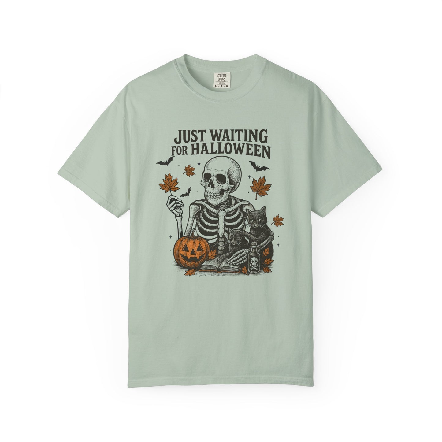 Just waiting for Halloween Unisex Garment-Dyed T-Shirt - Casual Vintage Style for Everyday Wear