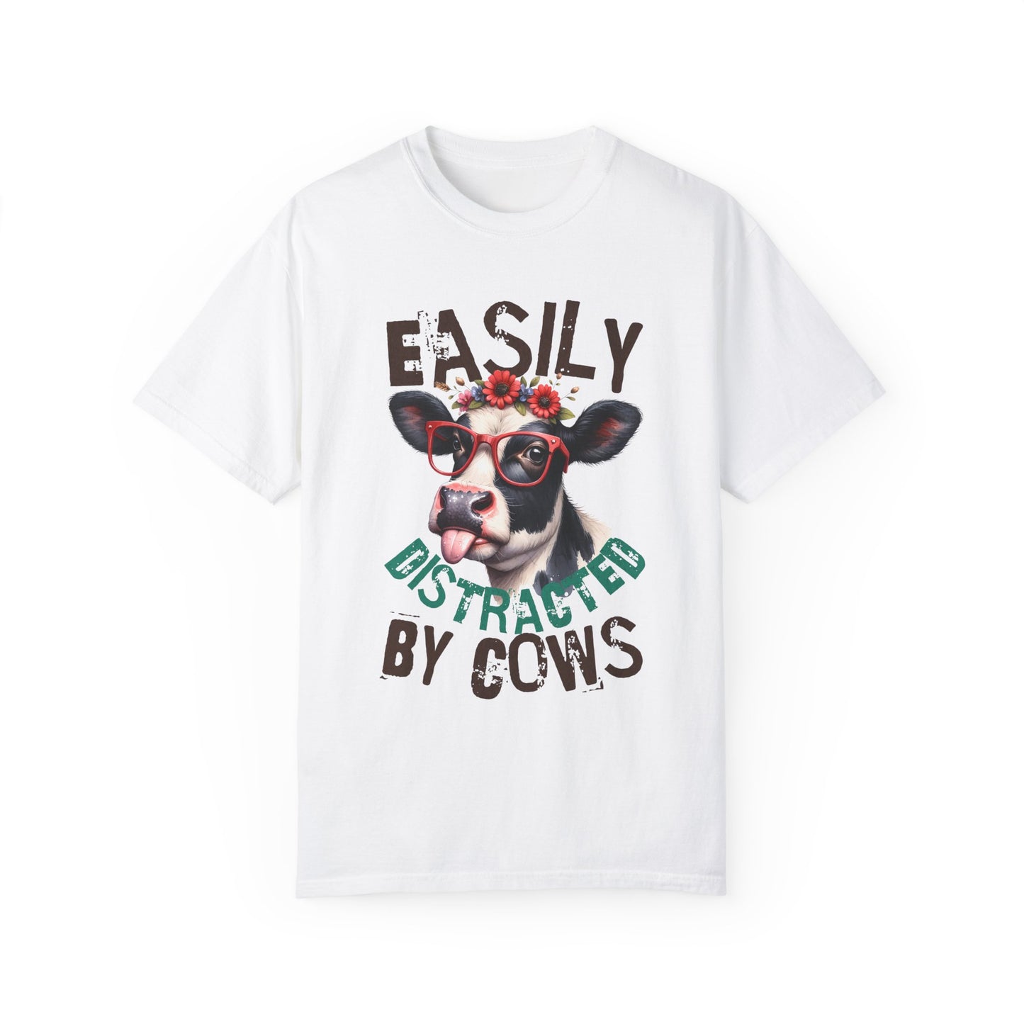 Easily distracted by cows Unisex Garment-Dyed T-Shirt - Casual Vintage Style for Everyday Wear
