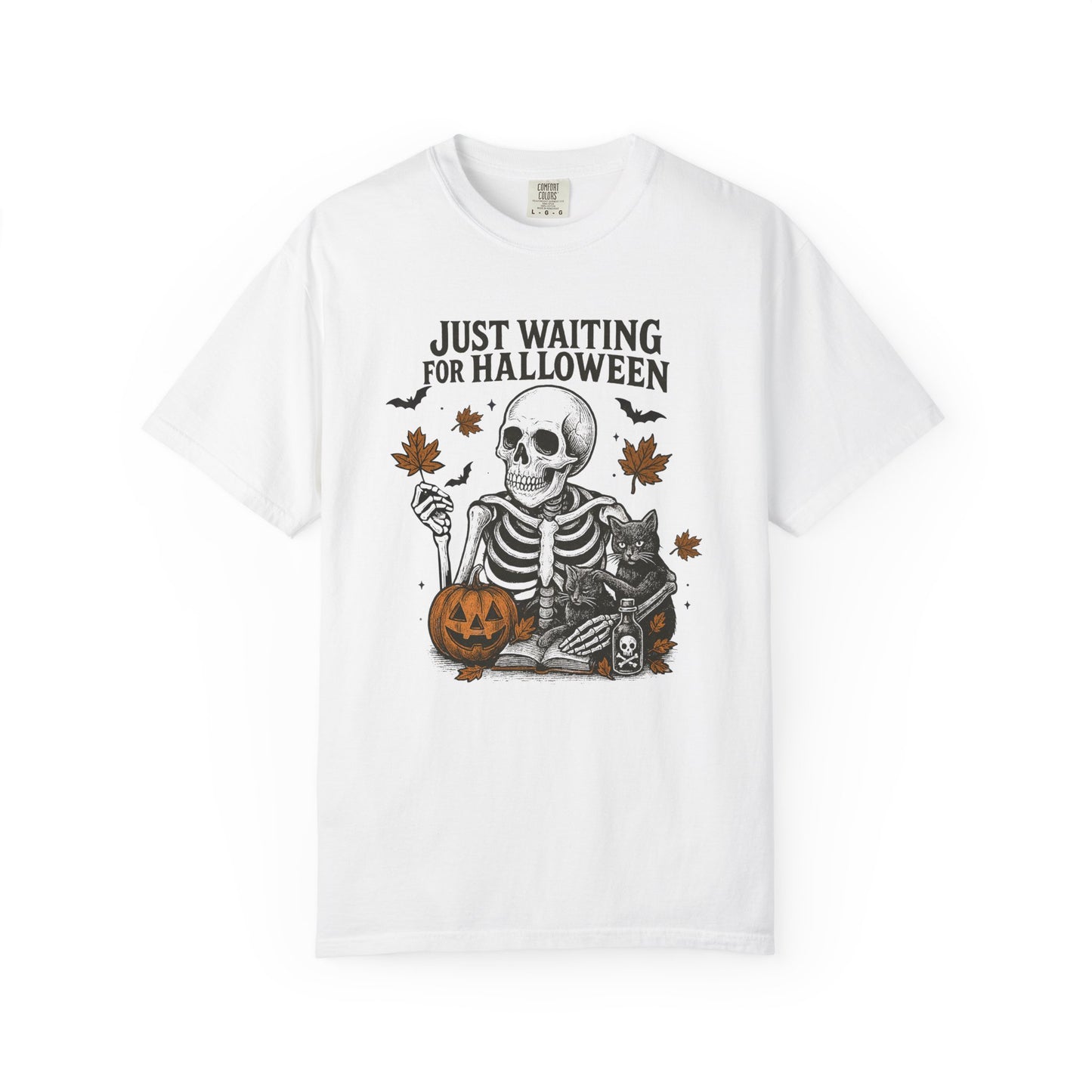 Just waiting for Halloween Unisex Garment-Dyed T-Shirt - Casual Vintage Style for Everyday Wear