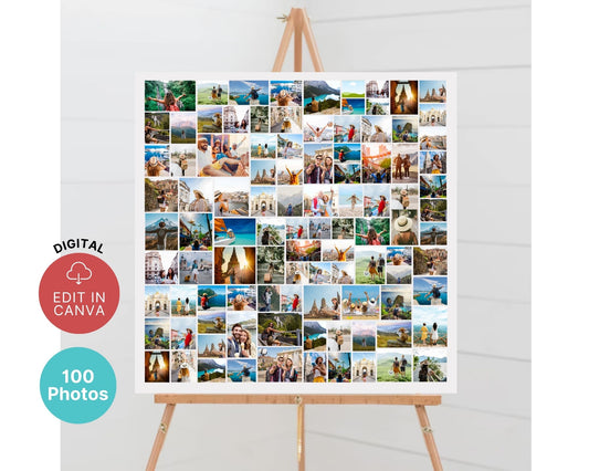 EDITABLE 100 Photo Collage, Square Welcome Sign, Poster Sign, Canva, DIGITAL