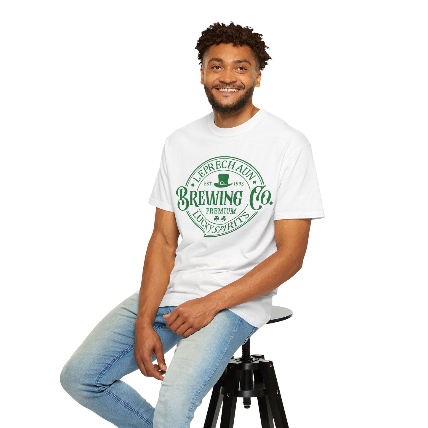 Leprechaun Brewing Co Lucky Spirits Unisex Garment-Dyed T-Shirt - Casual Vintage Style for Everyday Wear
