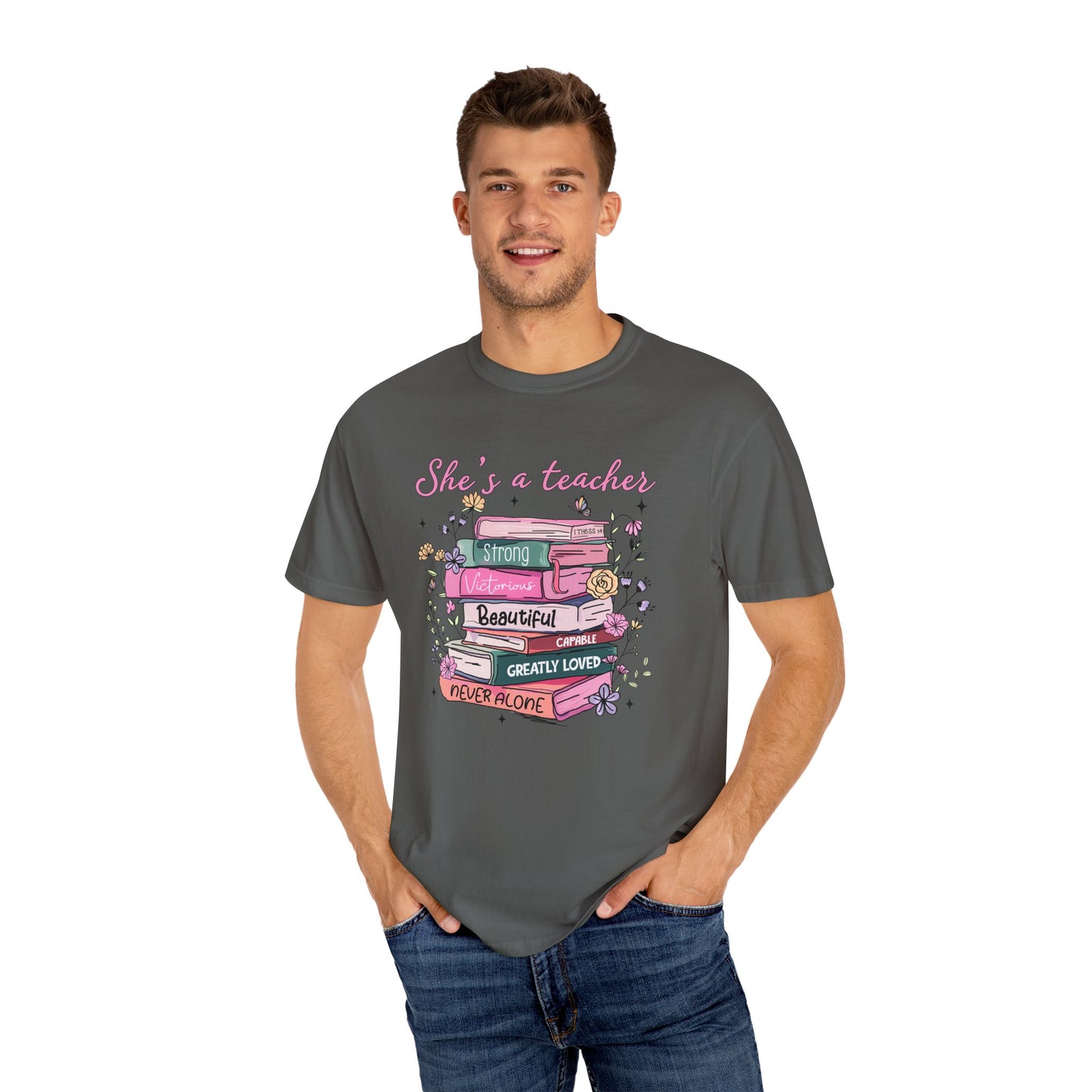 She's a teacher Unisex Garment-Dyed T-Shirt - Casual Vintage Style for Everyday Wear