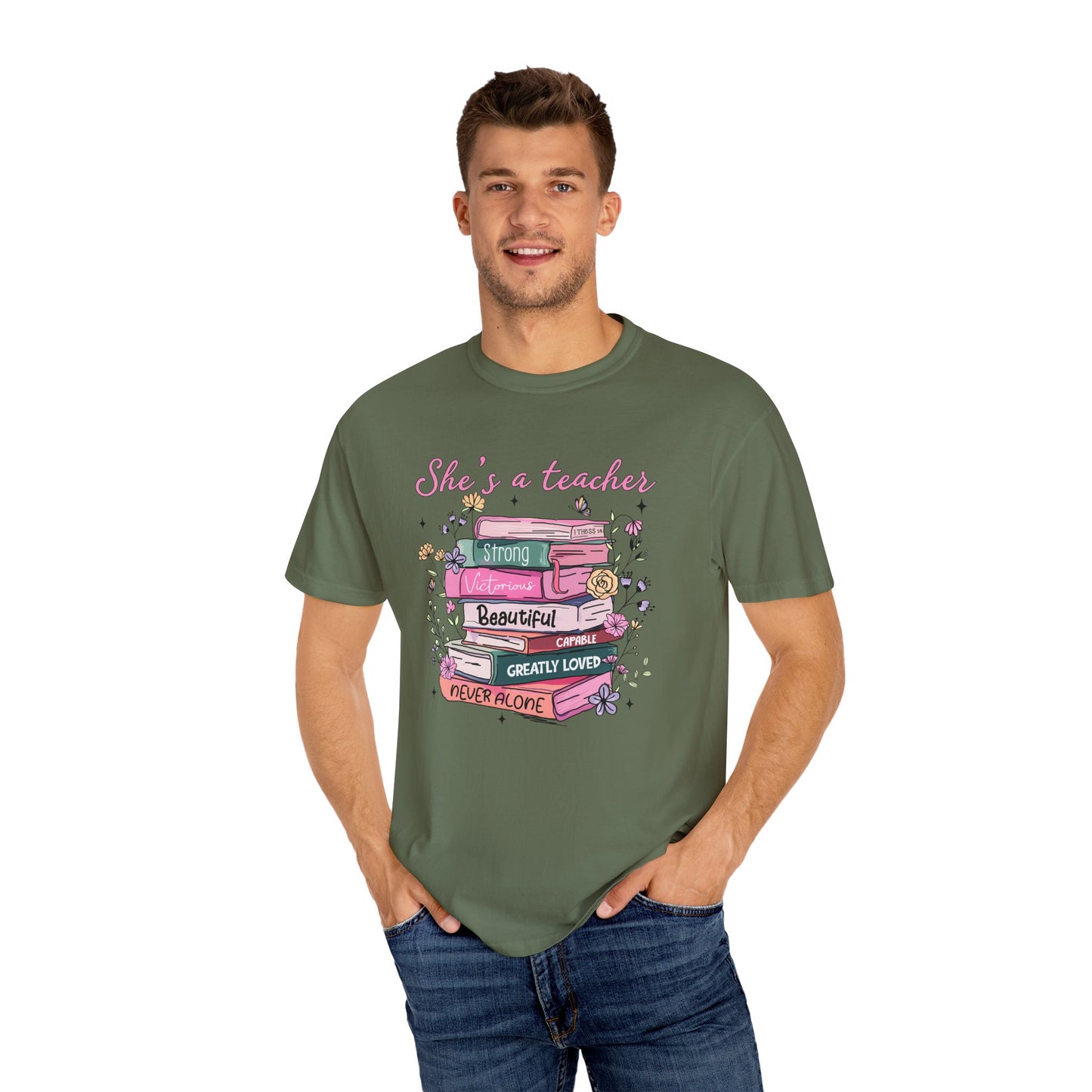 She's a teacher Unisex Garment-Dyed T-Shirt - Casual Vintage Style for Everyday Wear