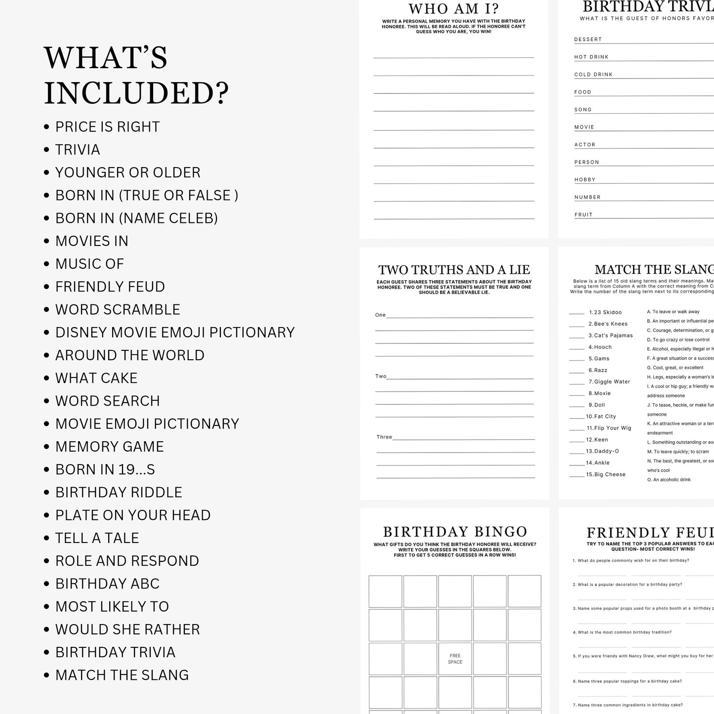 1991 Birthday Games, Born in 1991 Games, Birthday Party Games, Printable Birthday Bundle