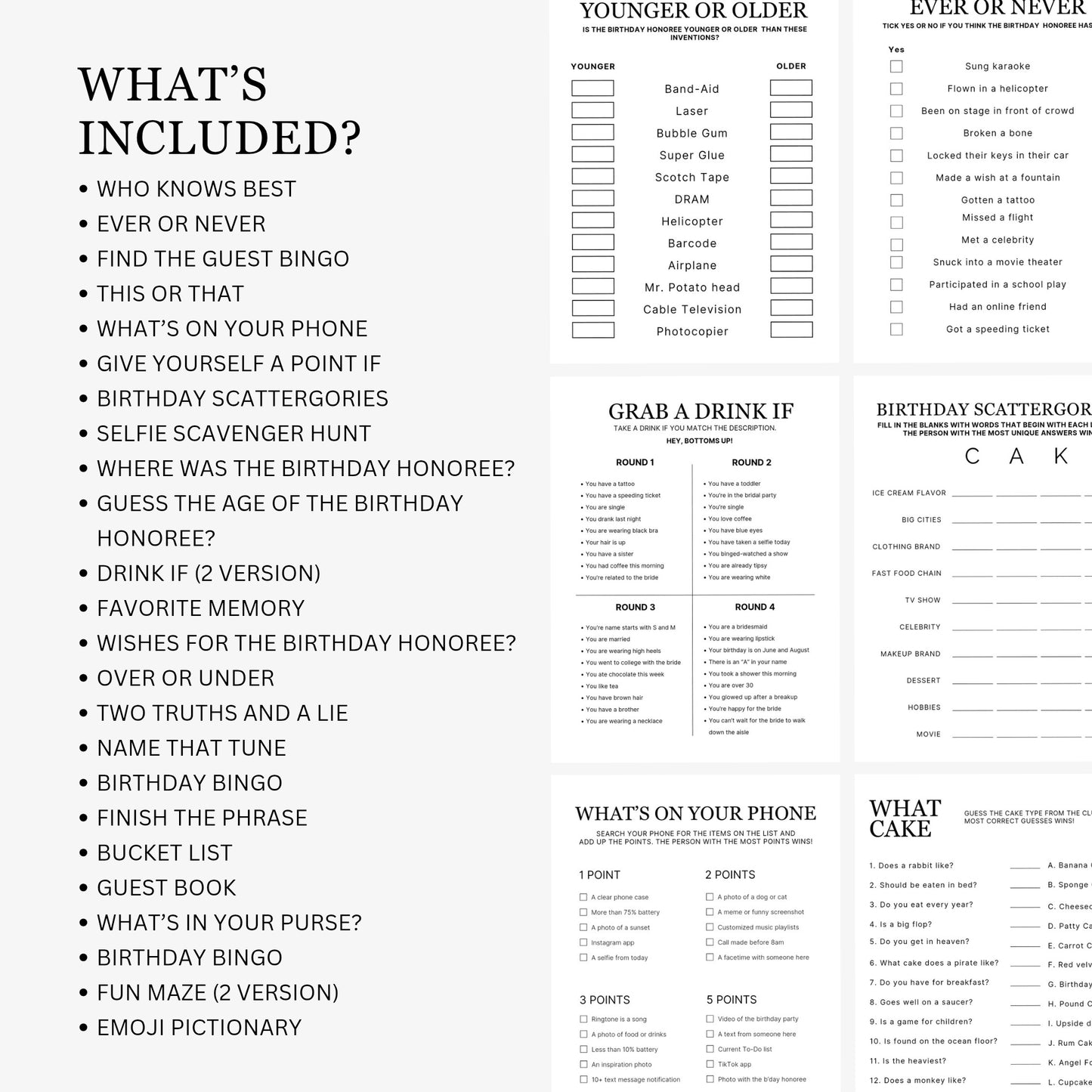 1991 Birthday Games, Born in 1991 Games, Birthday Party Games, Printable Birthday Bundle