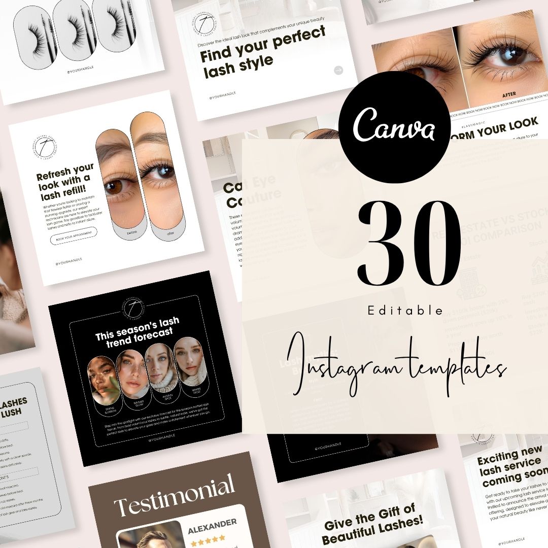 30 Lash Instagram Posts Editable Canva Template