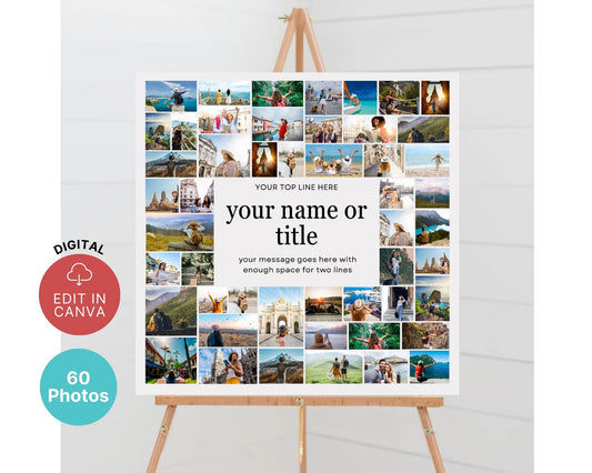EDITABLE 50 Photo Collage, Square Welcome Sign, Poster Sign, Canva, DIGITAL