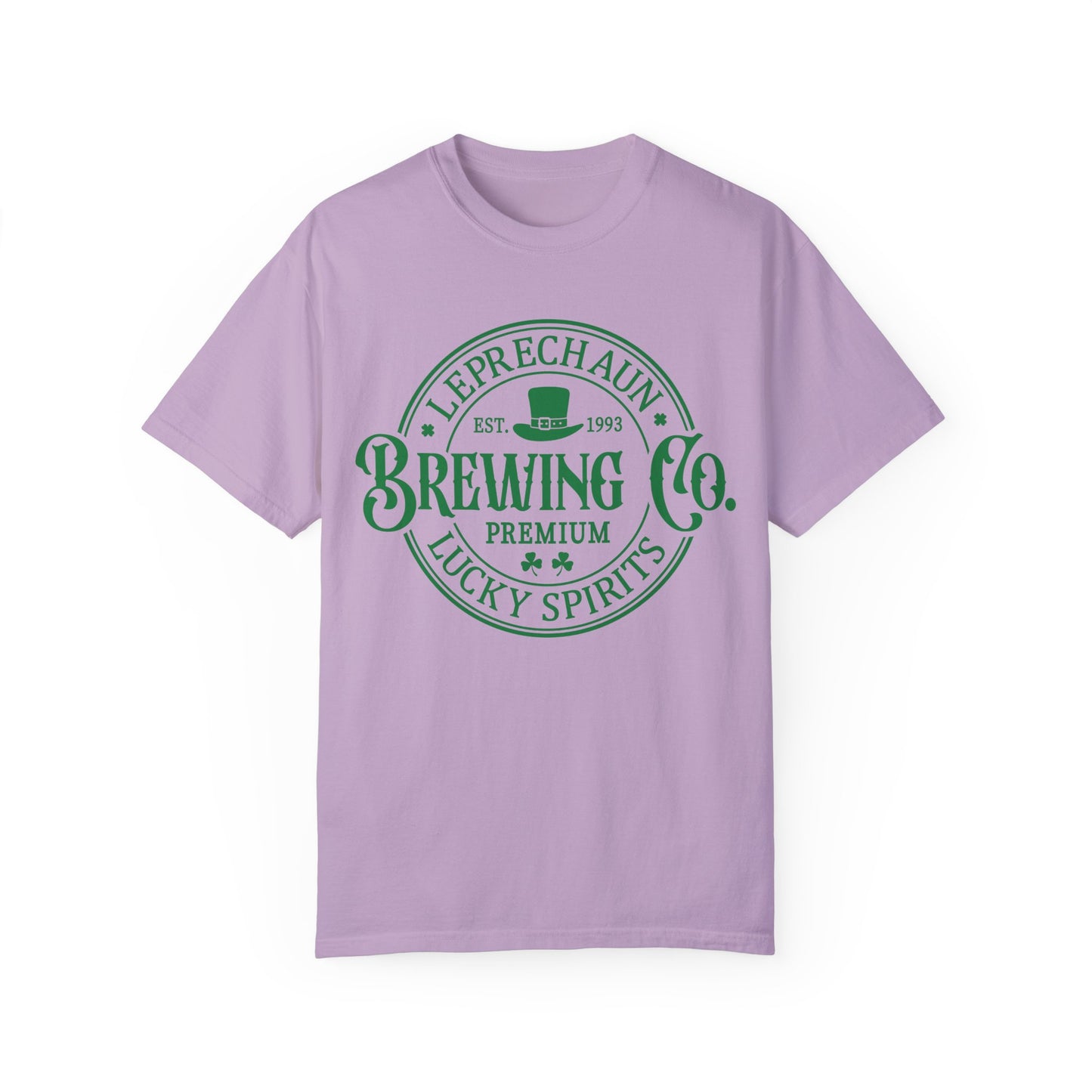 Leprechaun Brewing Co Lucky Spirits Unisex Garment-Dyed T-Shirt - Casual Vintage Style for Everyday Wear