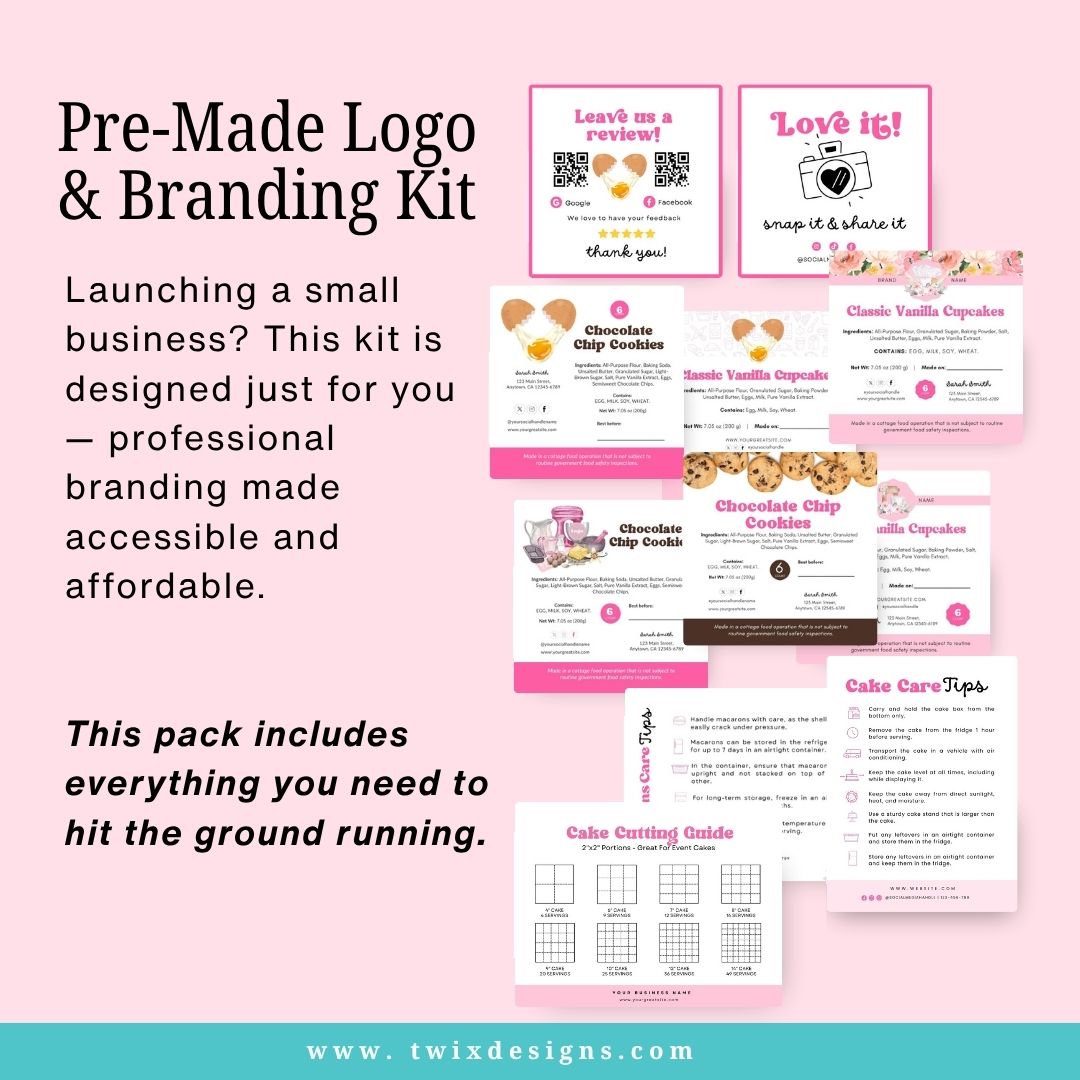 Branding Kit Pink Homemade Editable Canva Templates Business Cards Marketing Posts Sweet Pink Bakery Theme