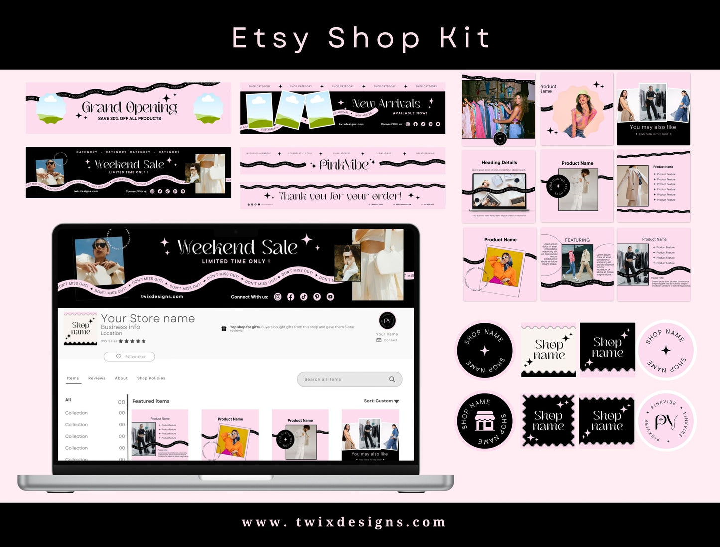 Branding Kit Pinkvibe Canva Templates Product Fashion Coach Etsy Kit BlackPink Theme