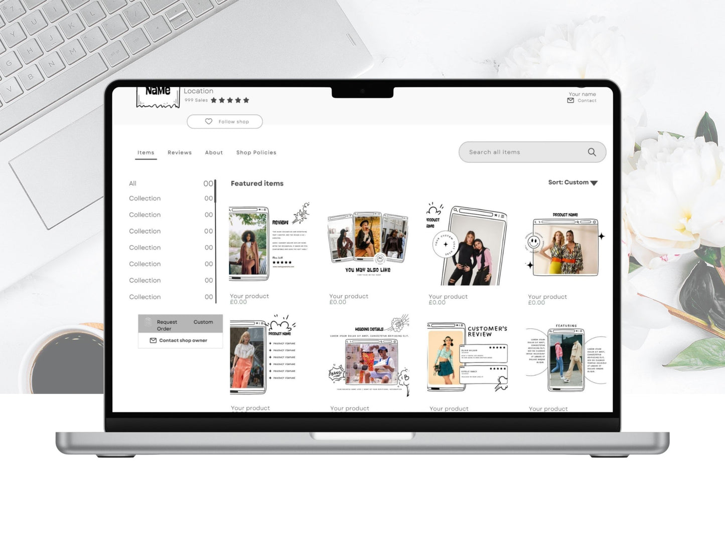 Etsy Shop Kit Comiko, Editable Canva Templates, Product Listing Photos Mockup, Etsy Seller Store Branding