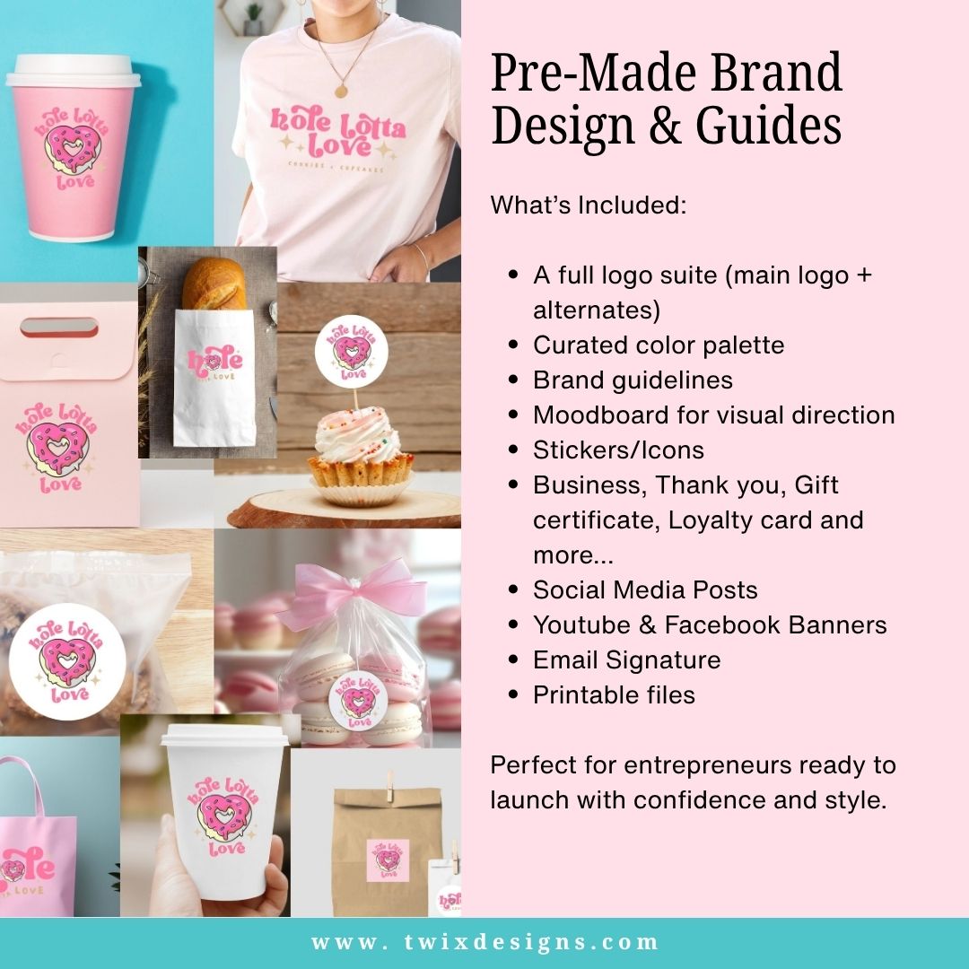 Branding Kit Cute Hole Lotta Love Editable Canva Templates Business Cards Marketing Posts Sweet Pink Theme