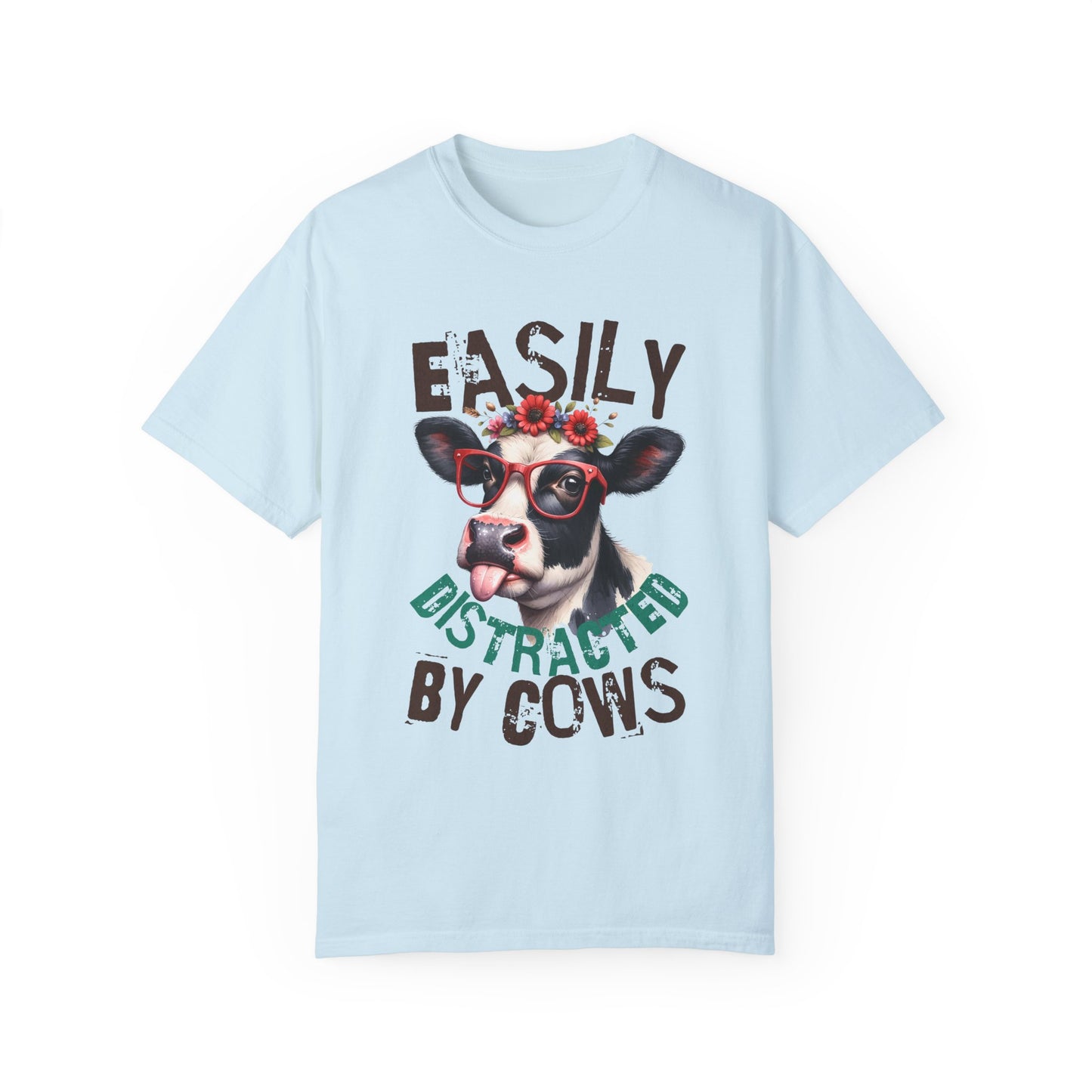Easily distracted by cows Unisex Garment-Dyed T-Shirt - Casual Vintage Style for Everyday Wear