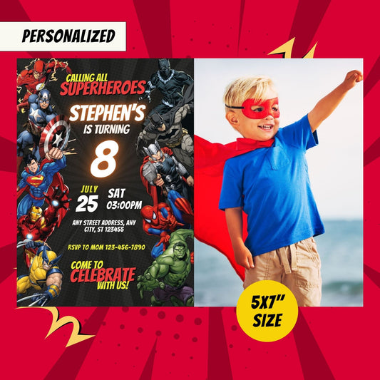 Spiderman Custom Birthday Comic Invitation with Photo