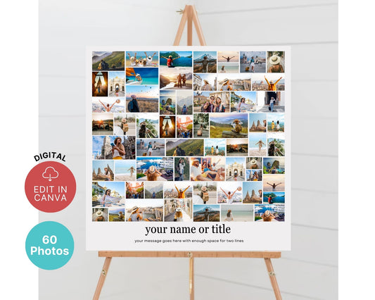 EDITABLE 60 Photo Collage, Square Welcome Sign, Poster Sign, Canva, DIGITAL