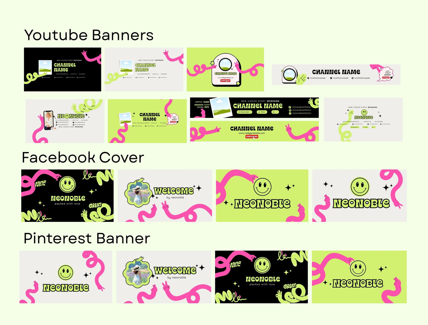 Branding Kit NeoNoble Canva Templates Product Fashion Coach Etsy Kit Black Green Theme