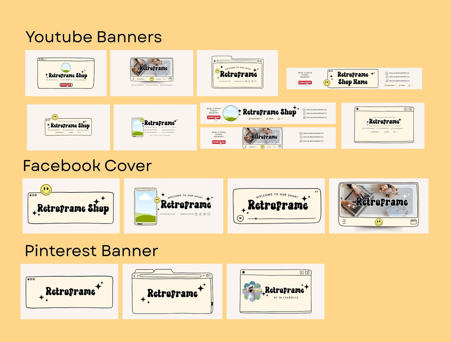 Branding Kit Retroframe Canva Templates Product Fashion Coach Etsy Kit Retro Drawn Beige Theme