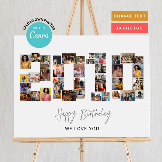 EDITABLE 2010 Photo Collage, Photo Collage Gift, Number Collage, CANVA