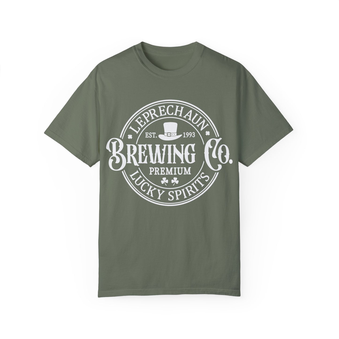 Leprechaun Brewing Co Lucky Spirits Unisex Garment-Dyed T-Shirt - Casual Vintage Style for Everyday Wear