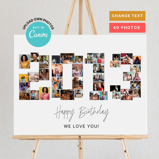 EDITABLE 2013 Photo Collage, Photo Collage Gift, Number Collage, CANVA
