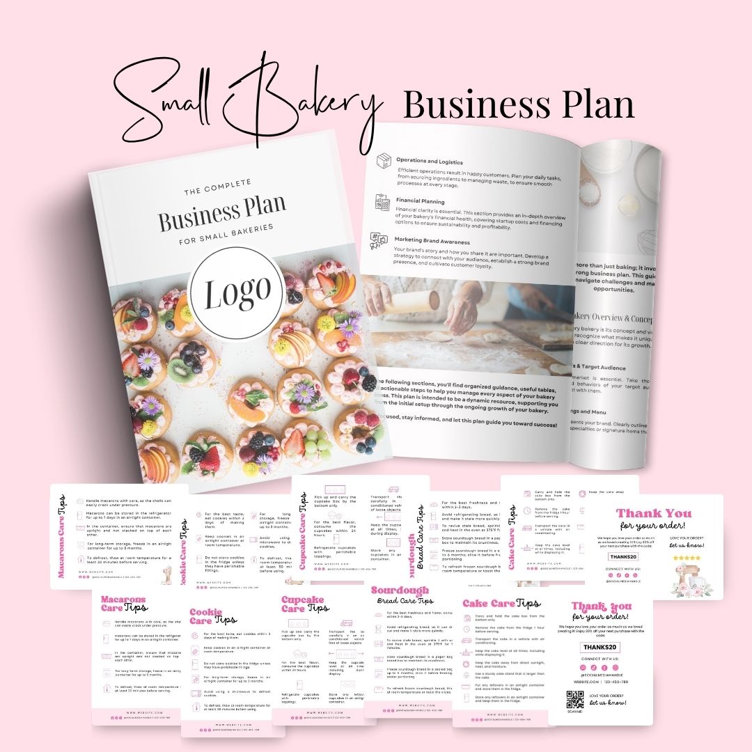 Branding Kit Pink Homemade Editable Canva Templates Business Cards Marketing Posts Sweet Pink Bakery Theme