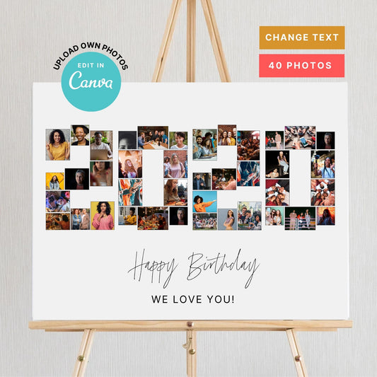EDITABLE 2020 Photo Collage, Photo Collage Gift, Number Collage, CANVA