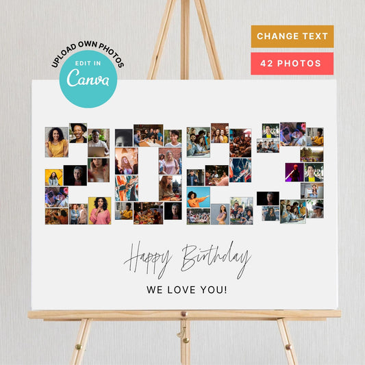 EDITABLE 2023 Photo Collage, Photo Collage Gift, Number Collage, CANVA