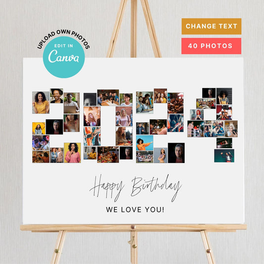 EDITABLE 2024 Photo Collage, Photo Collage Gift, Number Collage, CANVA