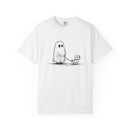 Ghost dog Halloween funny Unisex Garment-Dyed T-Shirt - Casual Vintage Style for Everyday Wear