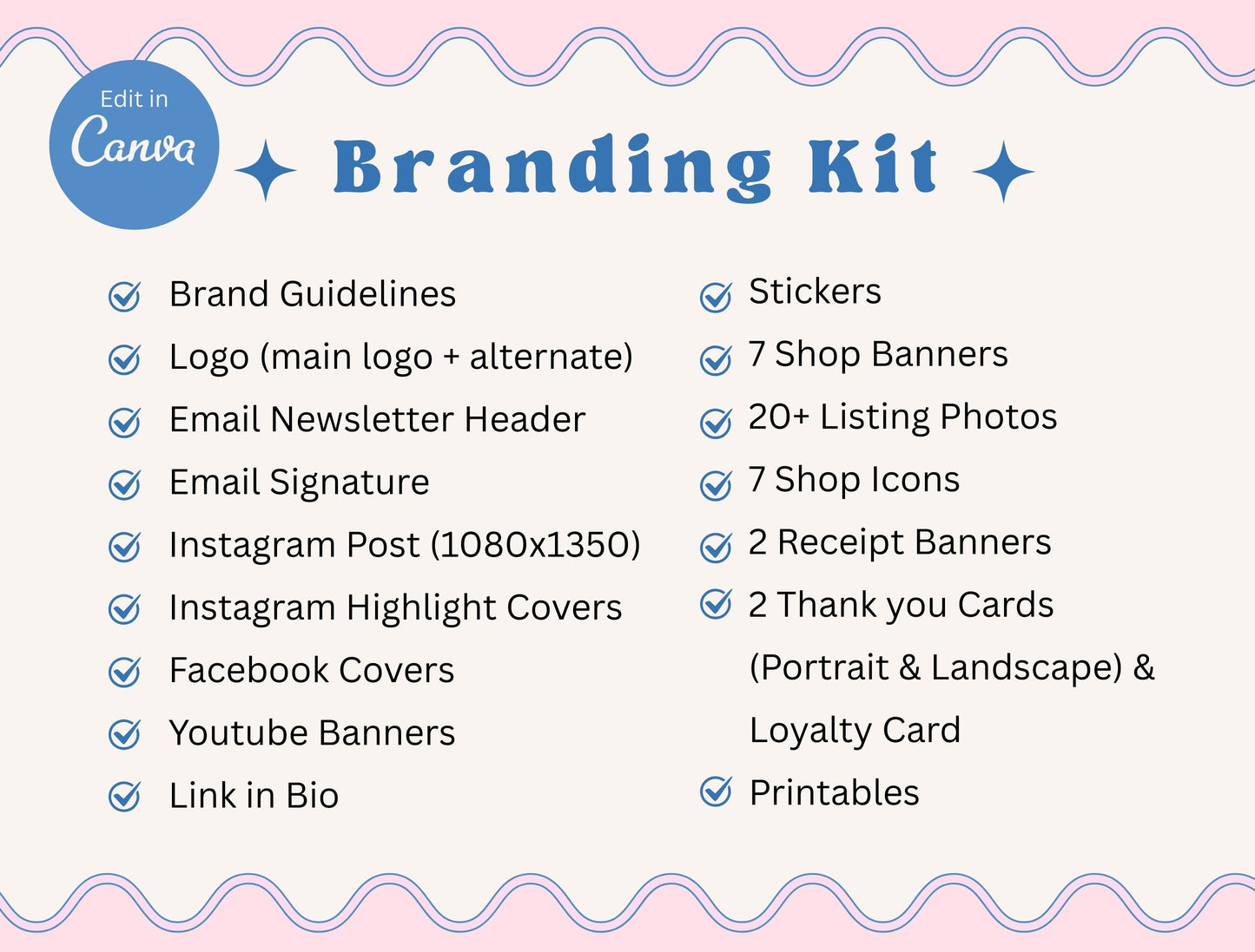 Branding Kit Blush & Blue Canva Templates Product Fashion Coach Etsy Kit Shop