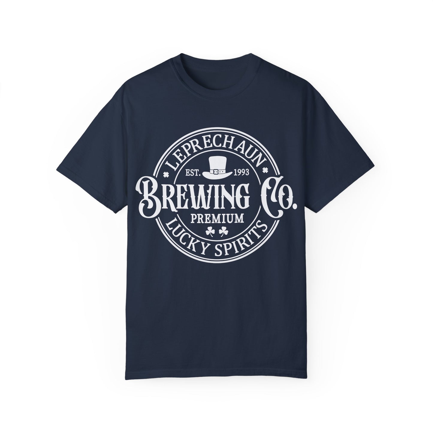 Leprechaun Brewing Co Lucky Spirits Unisex Garment-Dyed T-Shirt - Casual Vintage Style for Everyday Wear