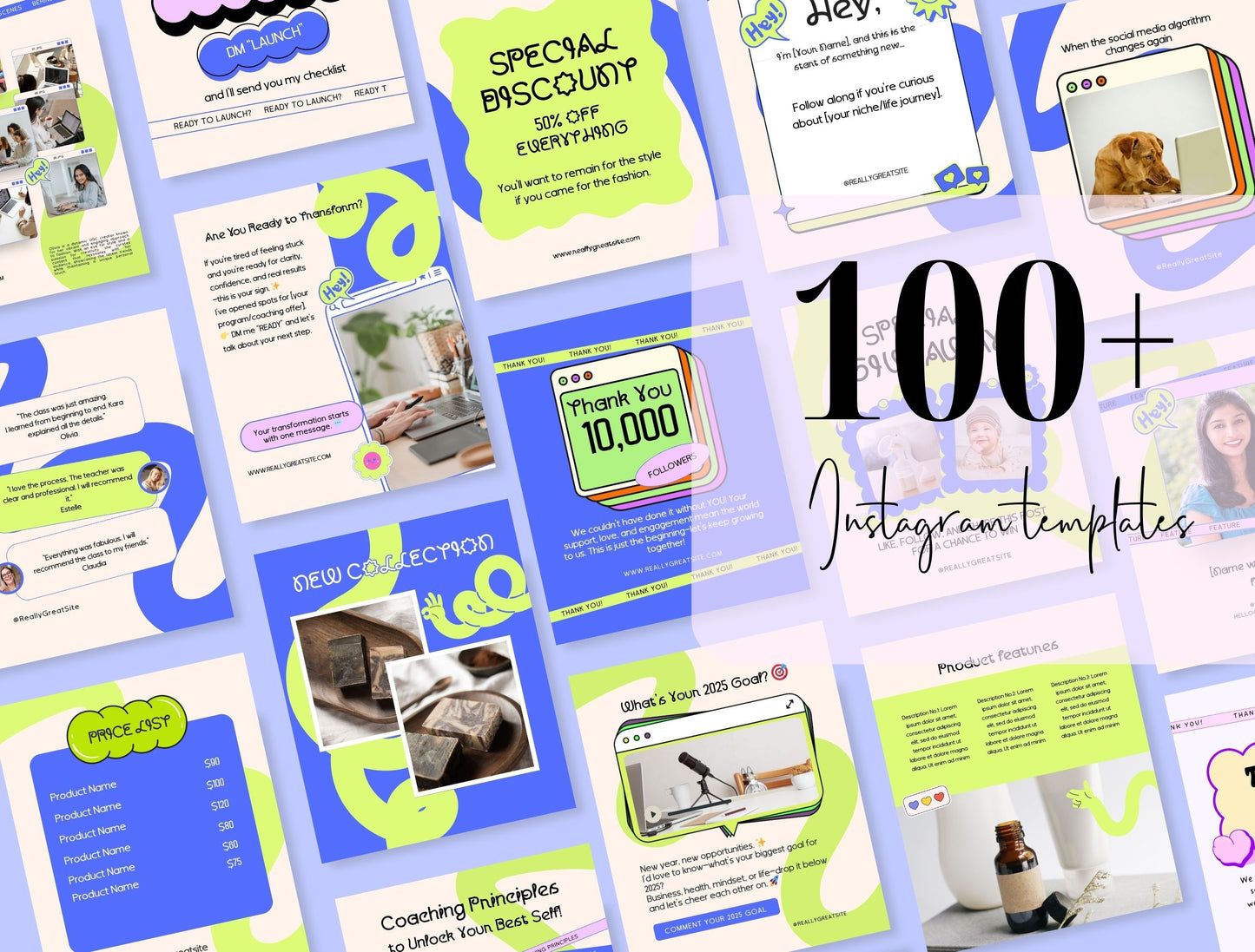 Branding Kit Glowaves Canva Templates Fashion Coach Etsy Kit Blue Green Theme