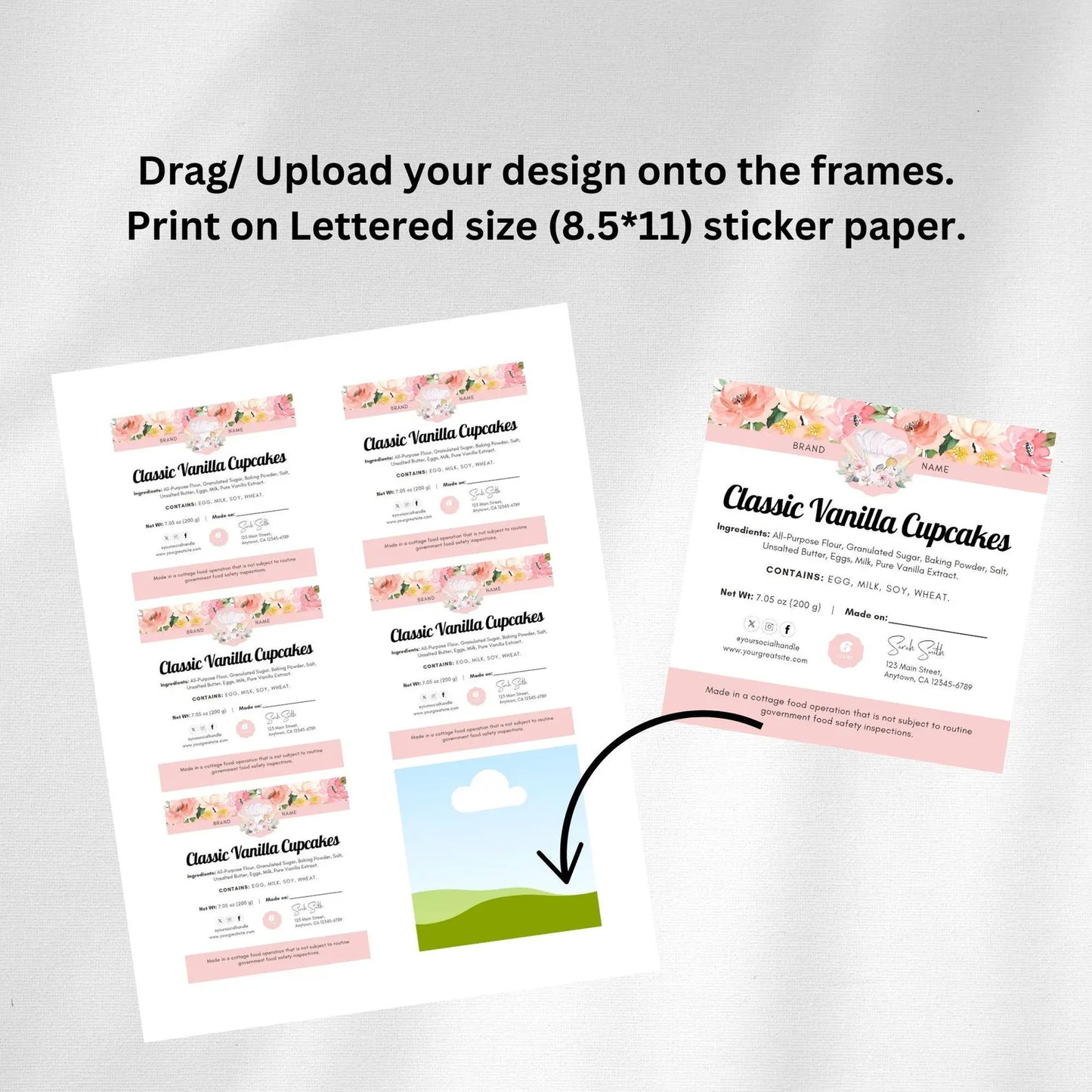 Cottage Law Card Printable, Editable Canva Template-1, Bakery Small Business, 3*3 inch size