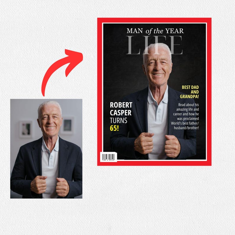 Personalized Magazine Cover, Birthday or Retirement Gift, Men and Women Gifts for Dad, Man of the Year, DIGITAL