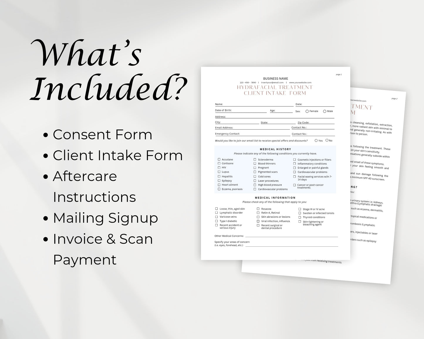 Sugar Hair Removal Form, Consultation form, Client consent form, Editable in Canva