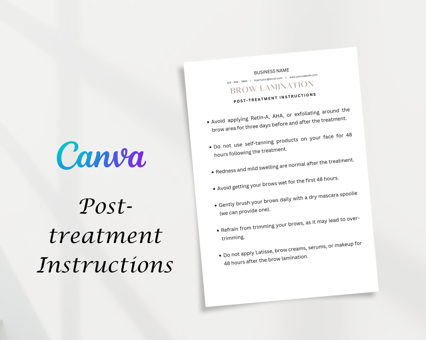 Brow Lamination Form, Consultation form, Client consent form, Editable Canva templates
