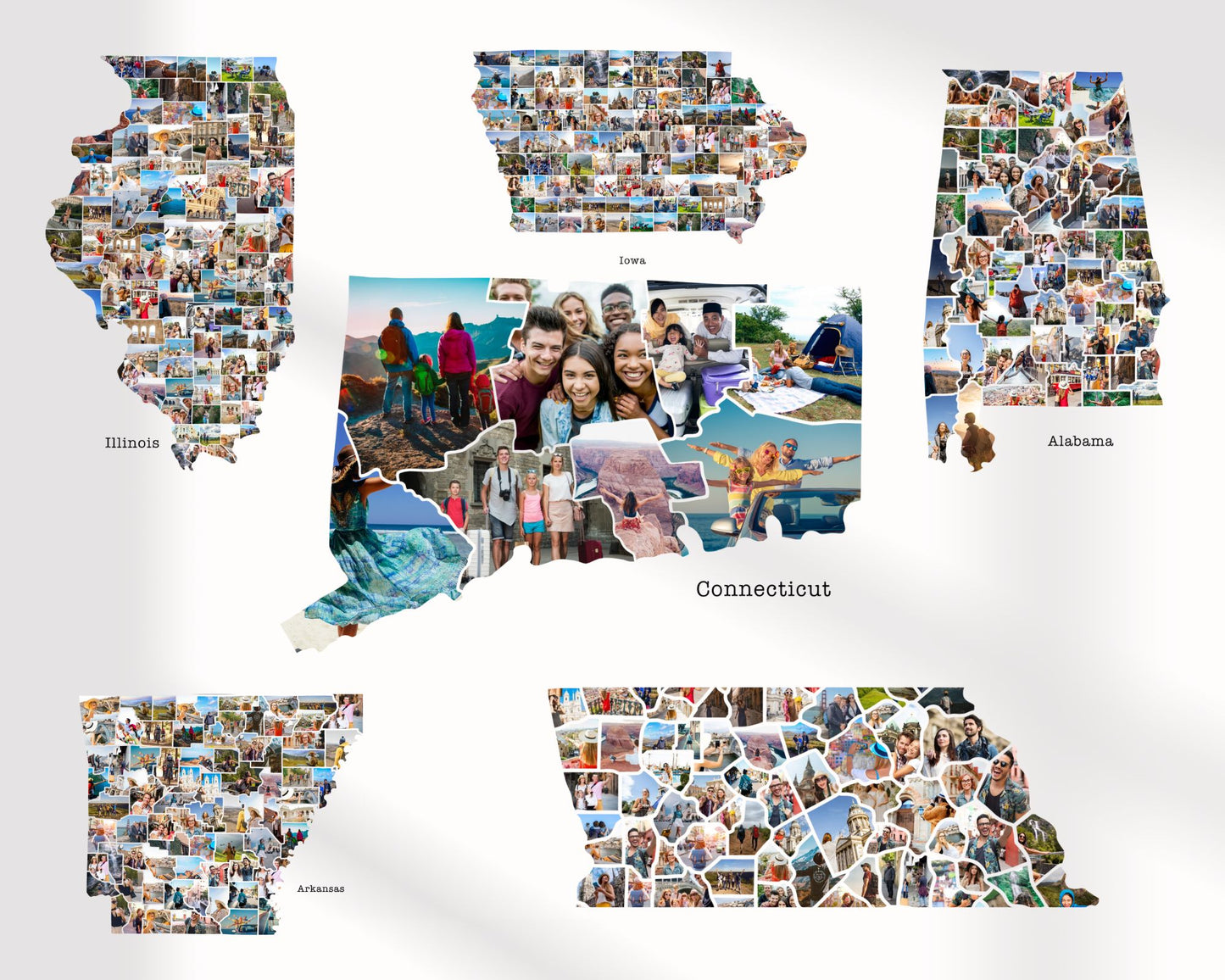 EDITABLE Massachusetts Map Photo Collage, 14+ Photos, Map Wall Art, CANVA, Digital