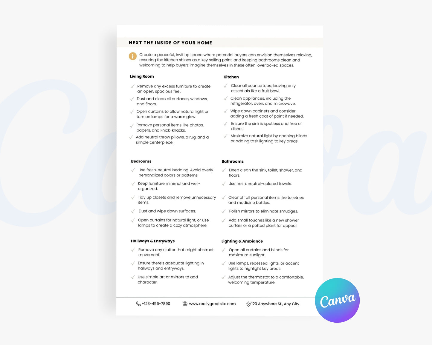 Home Staging Checklist Real Estate Template, Edit in Canva - REDF23