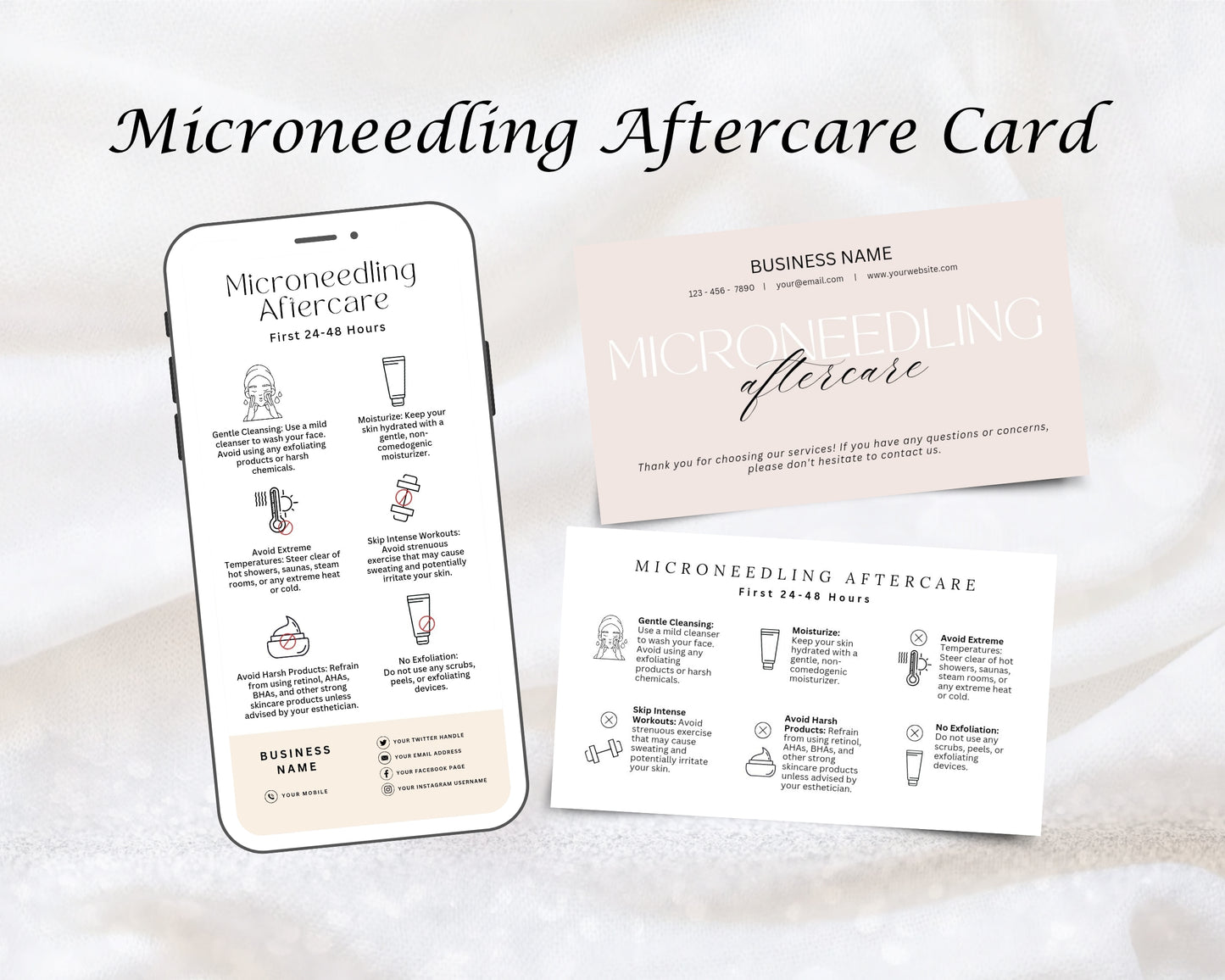 Microneedling Care Card, Aftercare Card, Edit in Canva