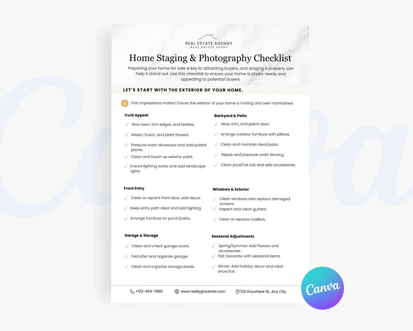 Home Staging Checklist Real Estate Template, Edit in Canva - REDF23