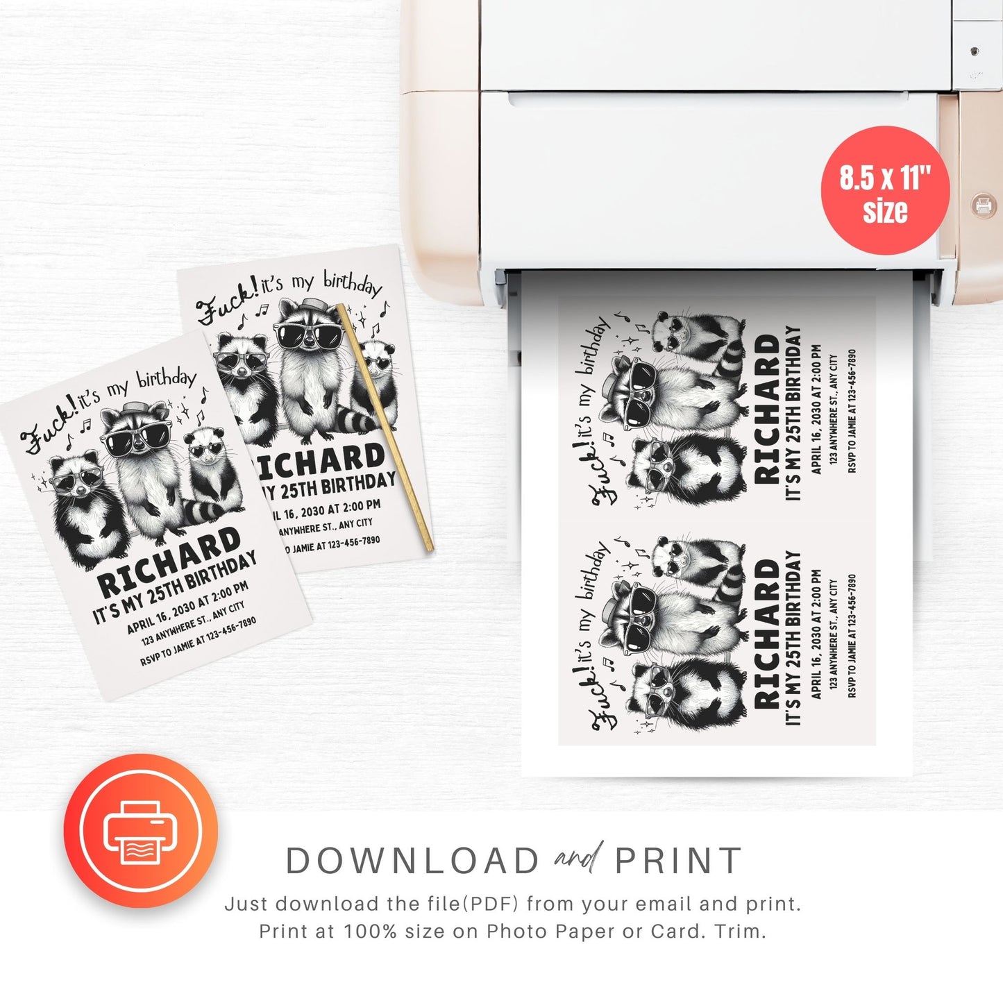 Opossum and Racoon Gang Funny Birthday Party Invitation