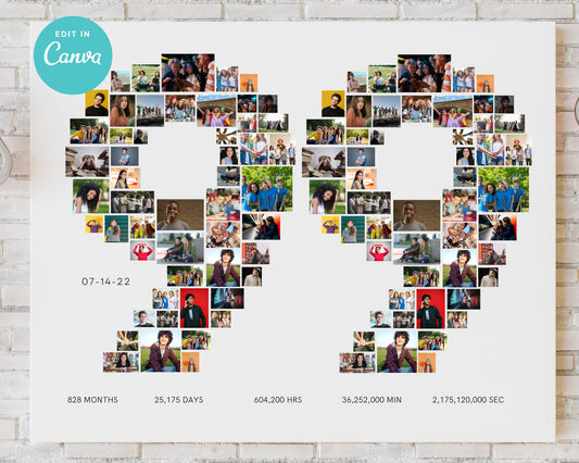 EDITABLE 99 Years Photo Collage, 104 Photos, Canva, DIGITAL