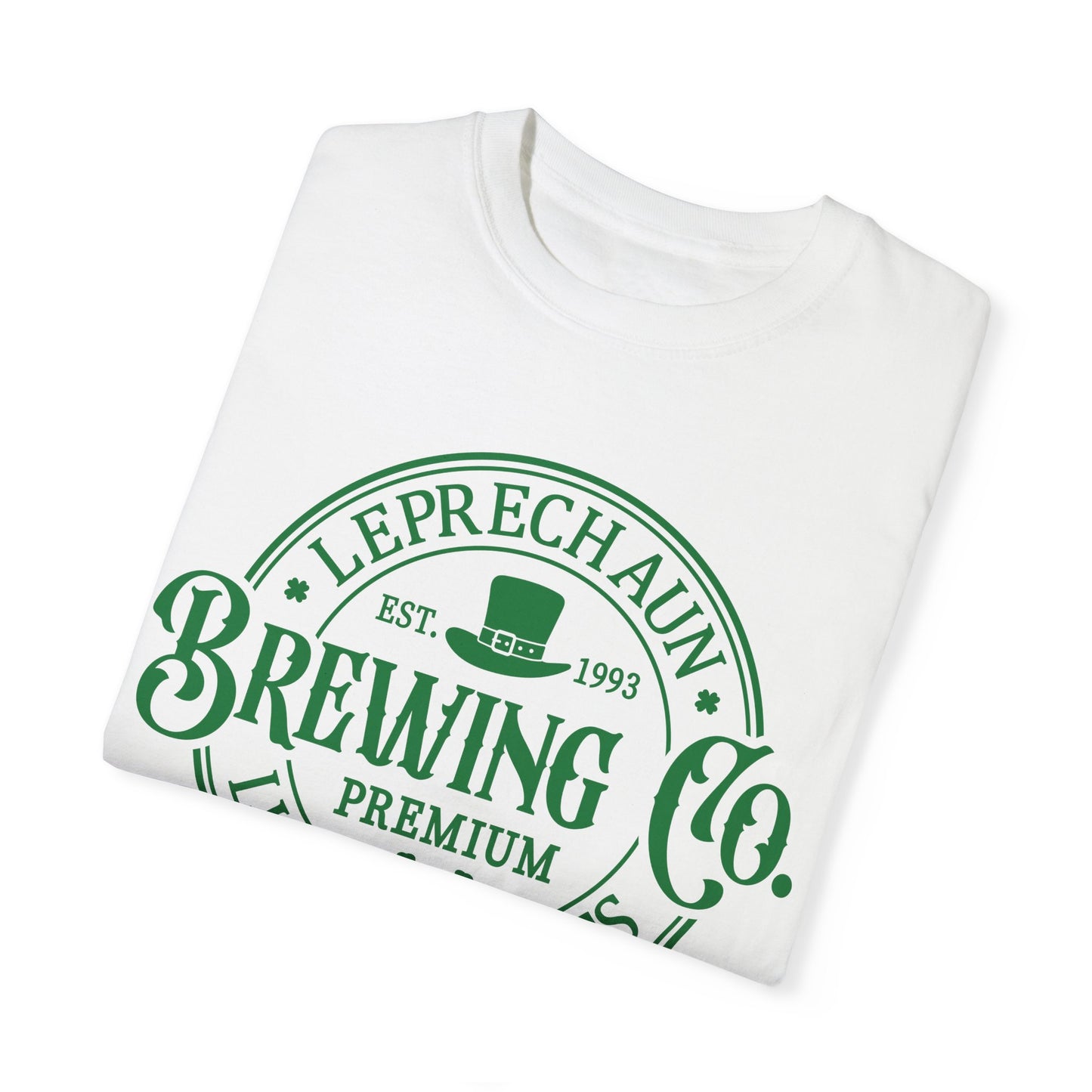 Leprechaun Brewing Co Lucky Spirits Unisex Garment-Dyed T-Shirt - Casual Vintage Style for Everyday Wear