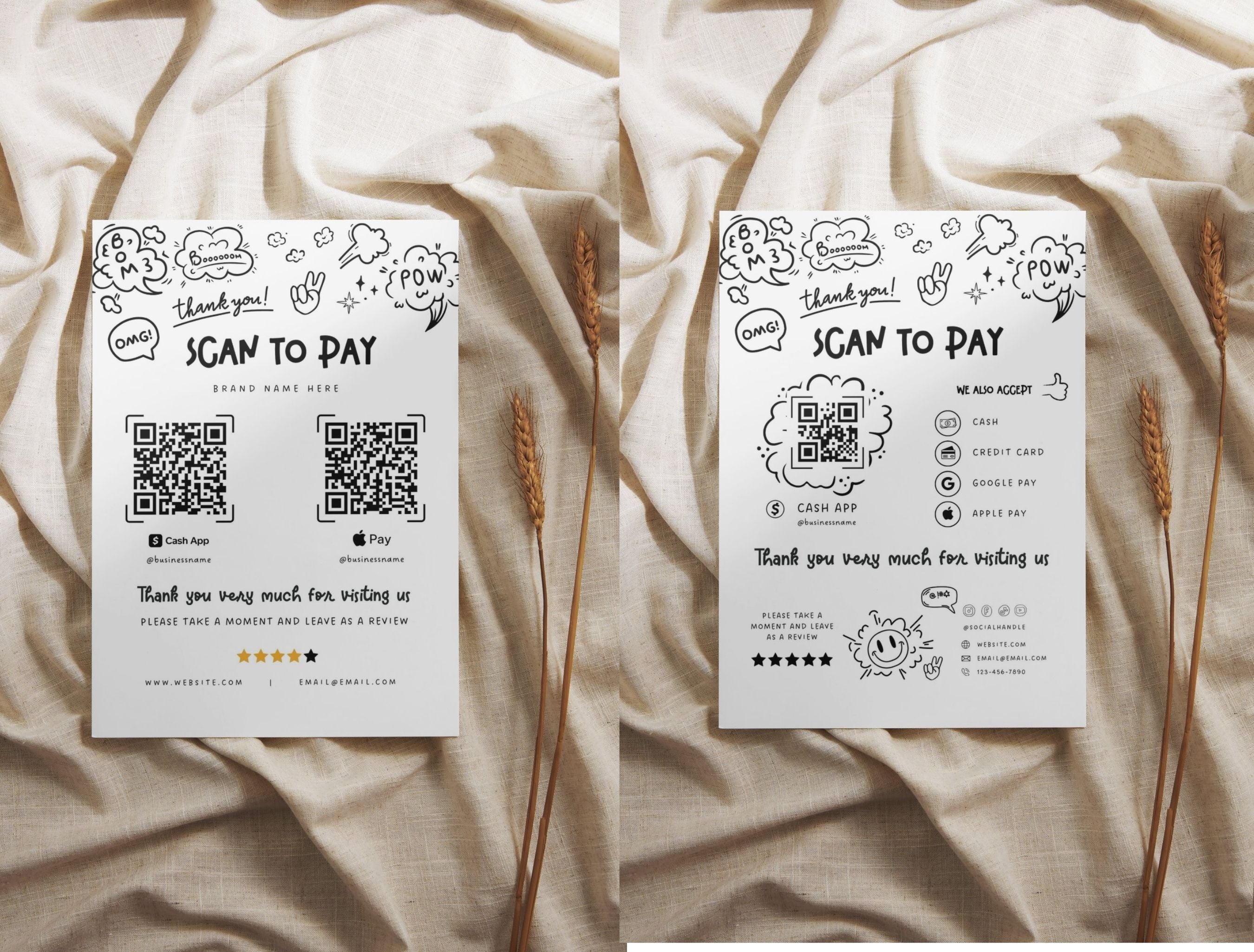 Small Business Printable Canva Templates – Thank You & Loyalty Card, Gift Certificate, QR Code Payment comiko Theme
