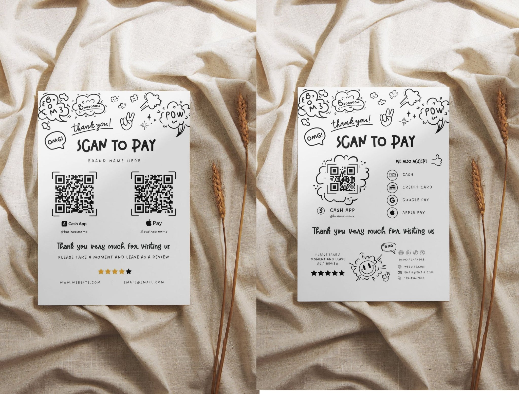 Small Business Printable Canva Templates – Thank You & Loyalty Card, Gift Certificate, QR Code Payment comiko Theme