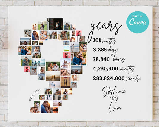 EDITABLE 9 Years Photo Collage, 52 Photos, Canva, DIGITAL