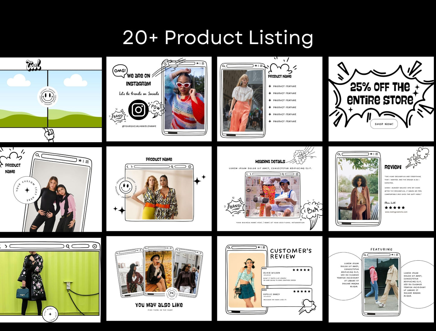 Etsy Shop Kit Comiko, Editable Canva Templates, Product Listing Photos Mockup, Etsy Seller Store Branding