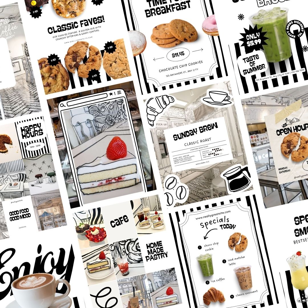 Branding Kit toonbite Editable Canva Templates Business Cards Marketing Posts Sweet 2d Cafe Cartoon Bakery Theme