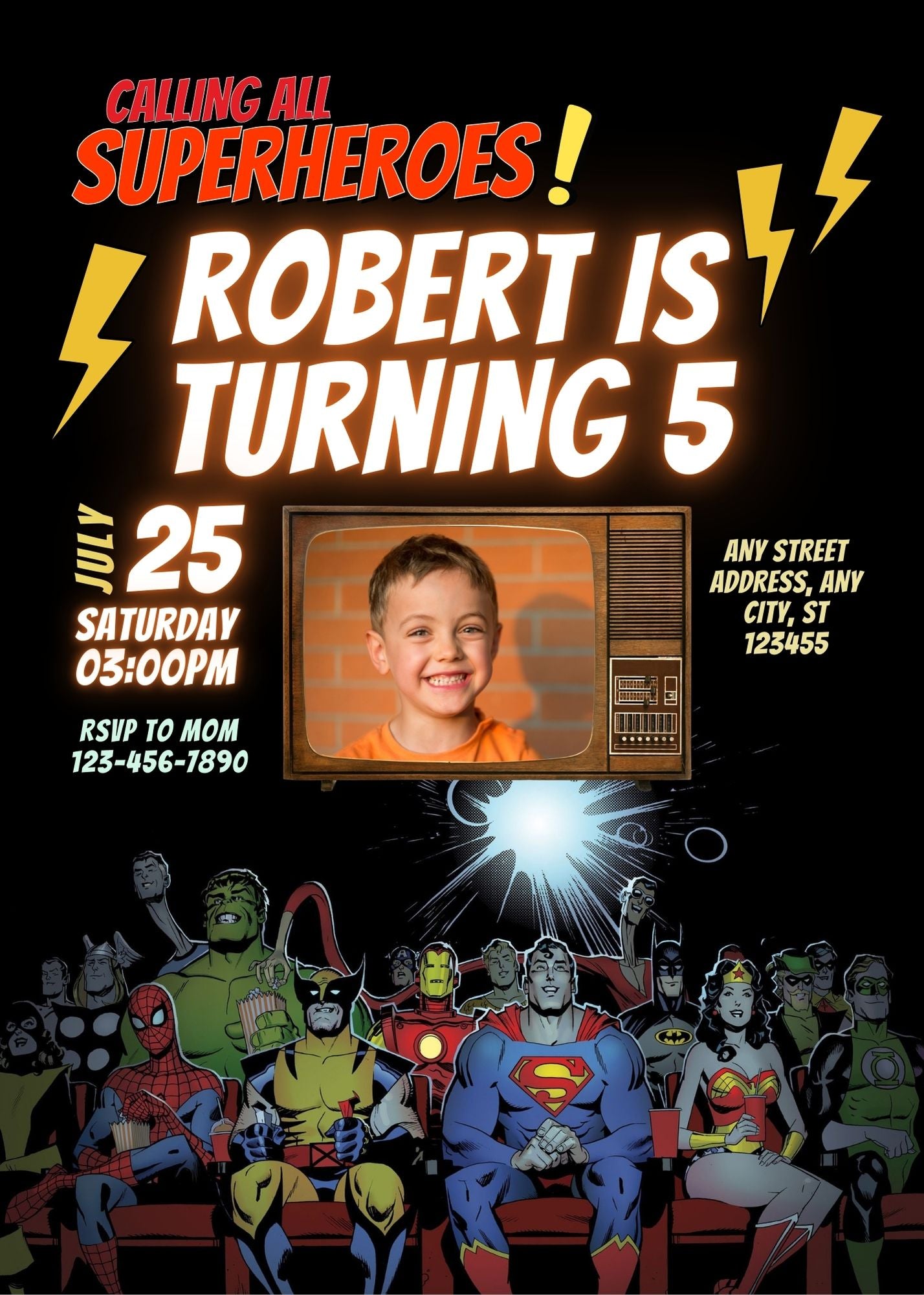 Superheroes Custom Birthday Invitation